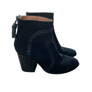 Anthropolgie Lola Cruz Ankle Chelsea Boots Suede Whipstitch Sz 36/6 Black Zip Up